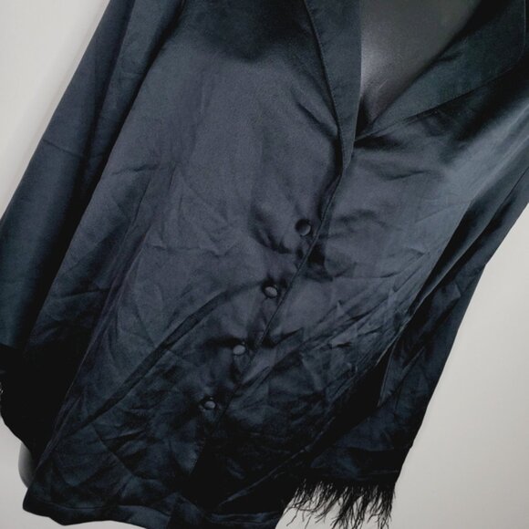 La Vie En Rose Glam Retro Old Hollywood Satin Feather Whimsigoth Pajama Shirt S - Picture 2 of 8